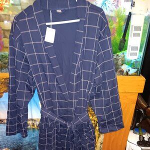 U2SKIIN Mens 100% Cotton Robe Lightweight S/M Blue Plaid NWT!
